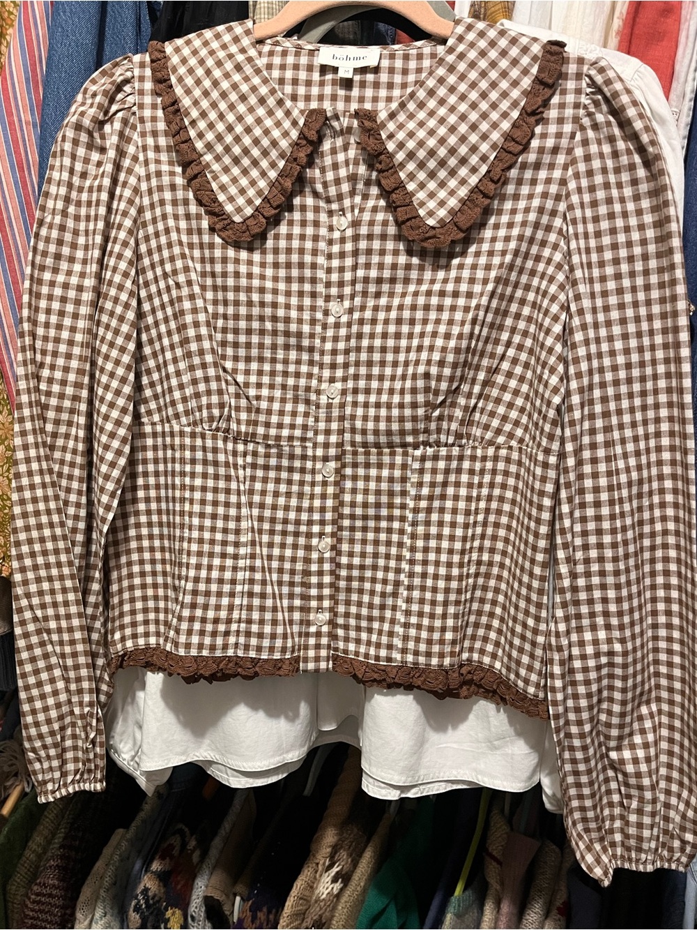 Bohme Brown Gingham Blouse Top M
